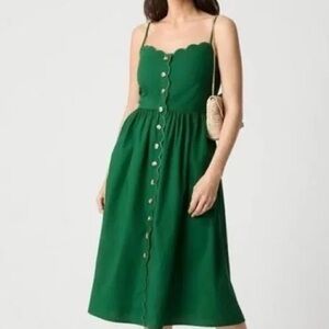 J.Crew Scallop Trim Fern Canyon Green Button-Front Midi Dress Size 12